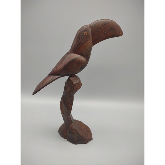 Vintage 12" Toucan Carved Wood Folk Art Sculpture, Two Pieces, MCM Bird Parrot - Picture 4 of 16